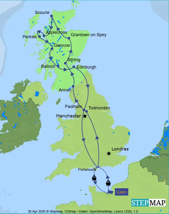Alba-map Carte du road trip to wales